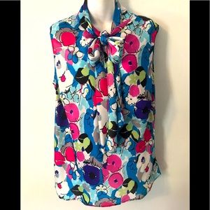 Nine West Tie Sleeveless Blouse Multicolor 1X